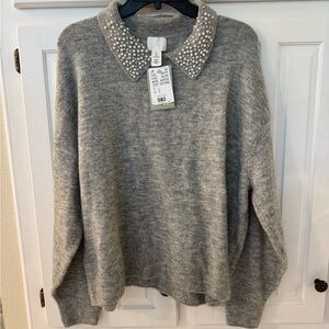 H&M Gray Sweater with Pearl Details